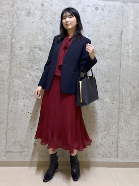 「アイテム（ノーカラージャケット）」を使った、SAORIさん（レディース・164cm・30代）の冬コーディネート