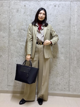 「ROPE'（ロペ）の【J'aDoRe・一部店舗限定カラー】晴雨兼用レザービットローファー/撥水加工・レインシューズ（ローファー、ブラック系）」を使った、SAORIさん（レディース）の秋コーディネート