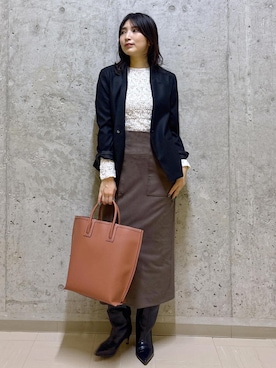 「アイテム（ノーカラージャケット）」を使った、SAORIさん（レディース・164cm）の秋コーディネート