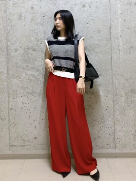 「ROPE'（ロペ）のモノトーン透かし柄ニットベスト（ベスト）」を使った、SAORIさん（レディース・164cm）の夏コーディネート