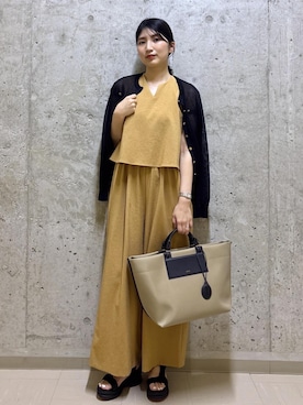 「E'POR（エポール）の【E'POR】BOAT BAG Medium/撥水・軽量・26SS新色（トートバッグ、ベージュ系）」を使った、SAORIさん（レディース）の春コーディネート