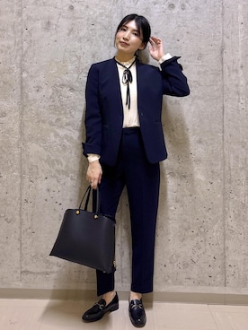 「アイテム（ノーカラージャケット）」を使った、SAORIさん（レディース・164cm・30代）の秋コーディネート