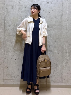 「E'POR（エポール）の【E'POR】【撥水】 Pac Sac Mini（パックサック ミニ）【26SS/新型】/一部WEB限定（バックパック/リュック、ベージュ系）」を使った、SAORIさん（レディース）の春コーディネート