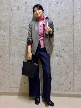 「アイテム（ノーカラージャケット）」を使った、SAORIさん（レディース・164cm・30代）の秋コーディネート