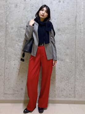 「アイテム（ノーカラージャケット）」を使った、SAORIさん（レディース・164cm・30代）の秋コーディネート