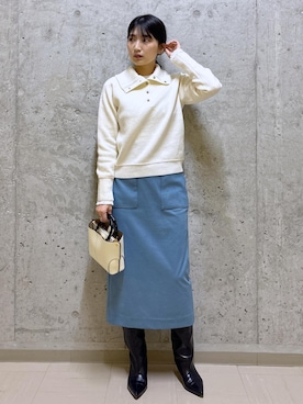 「ROPE'（ロペ）のストレッチレースカットソー/イージーケア（Tシャツ/カットソー）」を使った、SAORIさん（レディース・164cm）の冬コーディネート