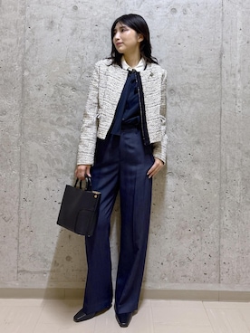 「アイテム（ノーカラージャケット）」を使った、SAORIさん（レディース・164cm）の秋コーディネート