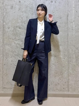 「アイテム（ノーカラージャケット）」を使った、SAORIさん（レディース・164cm）の秋コーディネート