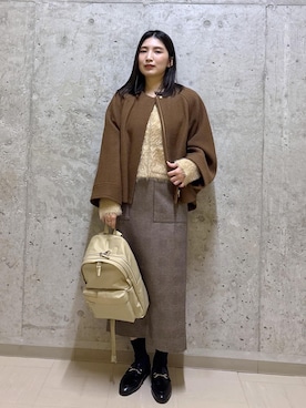 「ROPE'（ロペ）の【J'aDoRe・一部店舗限定カラー】晴雨兼用レザービットローファー/撥水加工・レインシューズ（ローファー、ブラック系）」を使った、SAORIさん（レディース）の秋コーディネート
