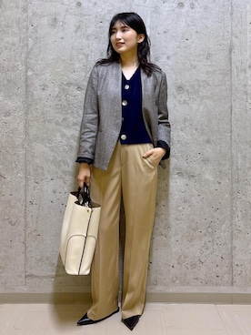 「アイテム（ノーカラージャケット）」を使った、SAORIさん（レディース・164cm・30代）の秋コーディネート