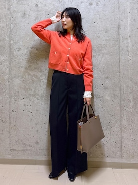 「ROPE'（ロペ）のストレッチレースカットソー/イージーケア（Tシャツ/カットソー）」を使った、SAORIさん（レディース・164cm）の秋コーディネート