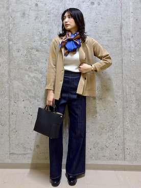 「アイテム（バンダナ/スカーフ）」を使った、SAORIさん（レディース・164cm・30代）の秋コーディネート