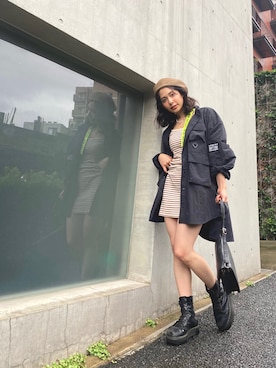 「BRIXTON（ブリクストン）のアイテム（ハンチング/ベレー帽）」を使った、鈴木ヒカリさん（レディース・156cm）の夏コーディネート