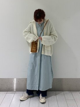 「ビーズバッグ」｜「アイテム（シャツワンピース）」を使った、matsui misakiさん（レディース・159cm）の冬コーディネート