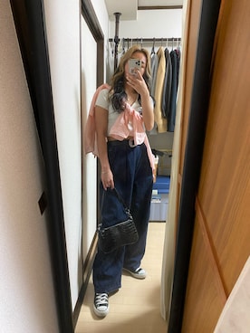 「H&M（エイチ・アンド・エム）のアイテム（Tシャツ/カットソー、ホワイト系）」を使った、夢香さん（レディース・160cm）の夏コーディネート