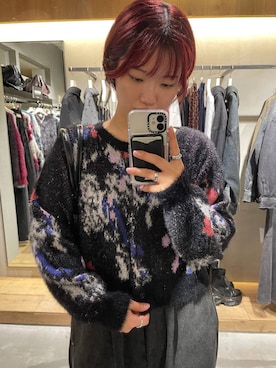 「PAGEBOY（ページボーイ）のグロスシャギーカーディガン（カーディガン/ボレロ、ブラック系）」を使った、Natsukii/나츠키さん（レディース・164cm）の秋コーディネート