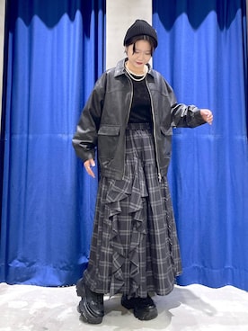 「PAGEBOY（ページボーイ）のラインフリンジティアードスカート/フリルスカート【ウエストゴム・ストレスフリー】（スカート）」を使った、Natsukii/나츠키さん（レディース・164cm）の秋コーディネート