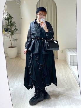 「PAGEBOY（ページボーイ）のモードバックルベルト3（ベルト、ブラック系）」を使った、Natsukii/나츠키さん（レディース・164cm）の春コーディネート
