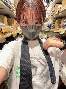 「PBLIM（ページボーイリム）の《UNISEX》シャウトキャットT　猫 / フロントプリント（Tシャツ/カットソー、ホワイト系）」を使った、Natsukii/나츠키さん（レディース・164cm）の春コーディネート