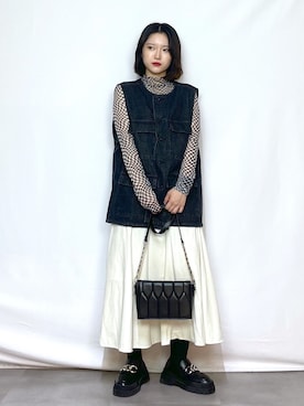 「ベロアスカート」｜「アイテム（その他トップス）」を使った、Natsukii/나츠키さん（レディース・164cm）の秋コーディネート