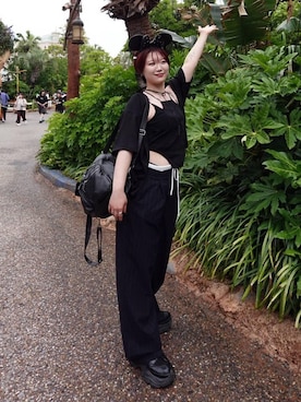 「PAGEBOY（ページボーイ）のレースアップソックスブーツ（ブーツ、ブラック系）」を使った、Natsukii/나츠키さん（レディース・164cm）の夏コーディネート