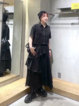 「PAGEBOY（ページボーイ）の【2WAY仕様】スタッズミニボストンバッグ（ショルダーバッグ、ブラック系）」を使った、Natsukii/나츠키さん（レディース・164cm）の夏コーディネート