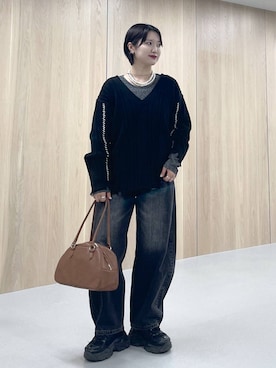 「LOWRYS FARM（ローリーズファーム）のパールタレンネックレス　249411（ネックレス）」を使った、Natsukii/나츠키さん（レディース・164cm・20代）の秋コーディネート