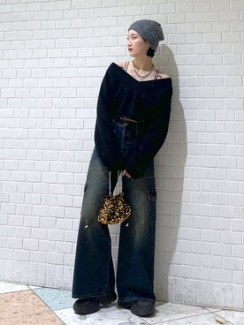 「PAGEBOY（ページボーイ）のニットビーニー（ニットキャップ/ビーニー）」を使った、Natsukii/나츠키さん（レディース・164cm）の冬コーディネート