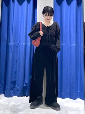 「LOWRYS FARM（ローリーズファーム）のパールタレンネックレス　249411（ネックレス）」を使った、Natsukii/나츠키さん（レディース・164cm）の冬コーディネート