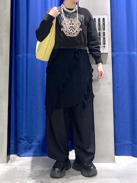 「PAGEBOY（ページボーイ）のレースアップソックスブーツ（ブーツ、ブラック系）」を使った、Natsukii/나츠키さん（レディース・164cm）の春コーディネート