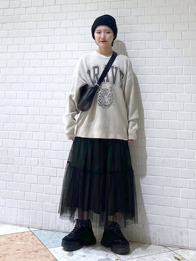 「JEANASIS（ジーナシス）のランダムアウトソールスニーカー/968688（スニーカー）」を使った、Natsukii/나츠키さん（レディース・164cm）の冬コーディネート