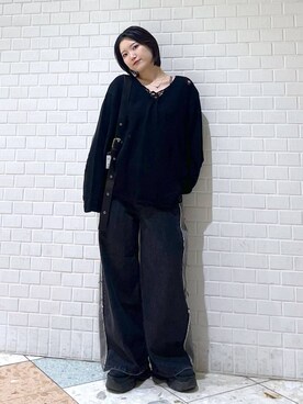 「JEANASIS（ジーナシス）のランダムアウトソールスニーカー/968688（スニーカー）」を使った、Natsukii/나츠키さん（レディース・164cm）の冬コーディネート