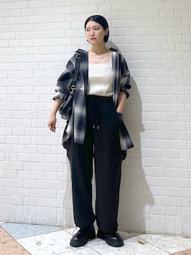 「PAGEBOY（ページボーイ）のオンブレチェックルーズシャツ（シャツ/ブラウス）」を使った、Natsukii/나츠키さん（レディース・164cm）の秋コーディネート