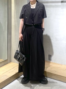 「PAGEBOY（ページボーイ）のフラップデザインショートジャケット（テーラードジャケット、ブラック系）」を使った、Natsukii/나츠키さん（レディース・164cm）の夏コーディネート