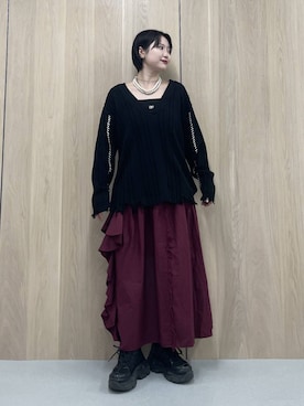 「LOWRYS FARM（ローリーズファーム）のパールタレンネックレス　249411（ネックレス）」を使った、Natsukii/나츠키さん（レディース・164cm・20代）の秋コーディネート