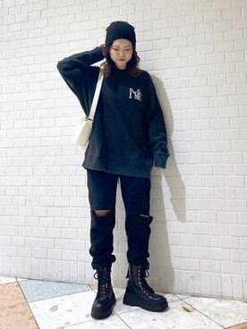 「PAGEBOY（ページボーイ）のクラックカレッジBIGスウェット（スウェット）」を使った、Natsukii/나츠키さん（レディース・164cm）の冬コーディネート