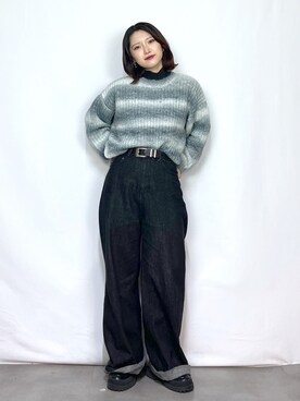 「グラデーションニット」｜「アイテム（Tシャツ/カットソー）」を使った、Natsukii/나츠키さん（レディース・164cm）の秋コーディネート