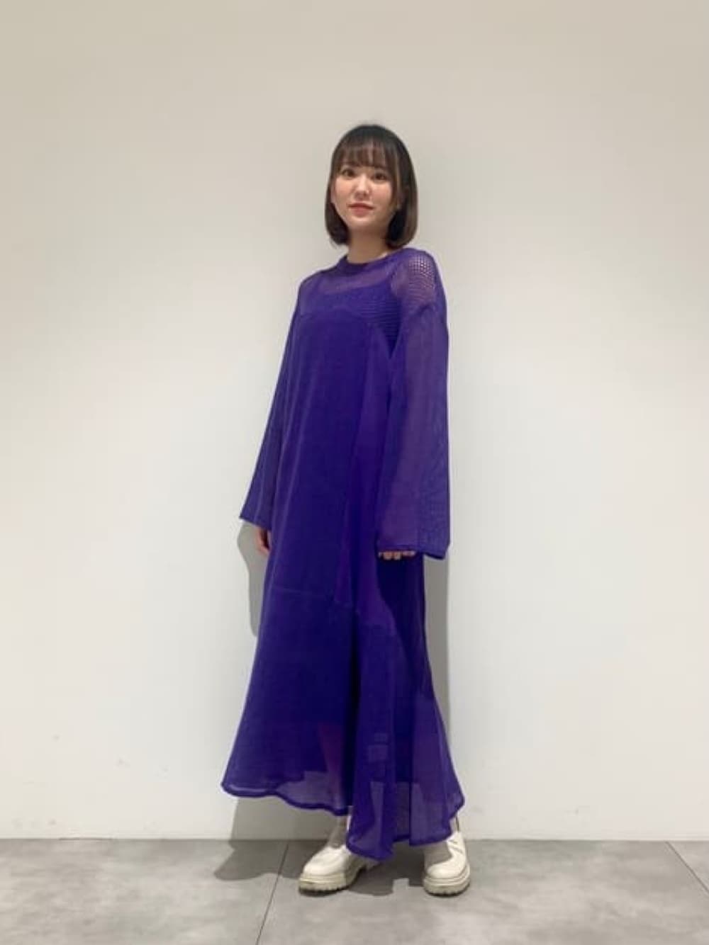 「ワンピース、春夏コーデ、メッシュ、休日スタイル、個性派」｜「Paradise Picnicのdoll up oops メッシュロングワンピース（ワンピース、ブルー系）」を使った、Paradise Picnicさん（レディース・160cm）の春コーディネートの1枚目の写真