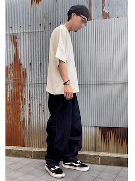 「デニムっていいよね」｜「アイテム（ハンチング/ベレー帽）」を使った、T .Kさん（メンズ・176cm）の夏コーディネート