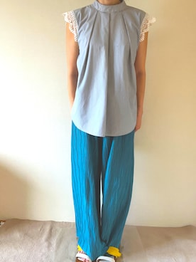 「coca（coca）（コカ）の＼SNSで話題／ ウェーブプリーツパンツ（その他パンツ）」を使った、みりんさん（レディース・156cm）の夏コーディネート