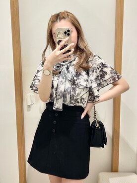 「one after another NICE CLAUP（ワンアフターアナザーナイスクラップ）の2way/ボウタイフレアスリーブブラウス（シャツ/ブラウス）」を使った、nonokaさん（レディース・166cm）の夏コーディネート