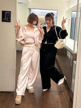 「one after another NICE CLAUP(ワンアフターアナザーナイスクラップ)のチュールロゴショートパーカー(卫衣、ピンク系)」を使った、nonokaさん(レディース・166cm)の春コーディネート