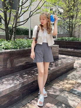 「one after another NICE CLAUP（ワンアフターアナザーナイスクラップ）のアイテム（ノーカラージャケット）」を使った、nonokaさん（レディース・166cm）の夏コーディネート