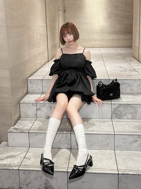 「one after another NICE CLAUP(ワンアフターアナザーナイスクラップ)の【Black Ribbon Collection】バックリボンミニワンピース(连衣裙、ブラック系)」を使った、nonokaさん(レディース・166cm)の春コーディネート