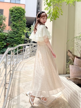 「one after another NICE CLAUP（ワンアフターアナザーナイスクラップ）の2way/ボウタイフレアスリーブブラウス（シャツ/ブラウス）」を使った、nonokaさん（レディース・166cm）の夏コーディネート