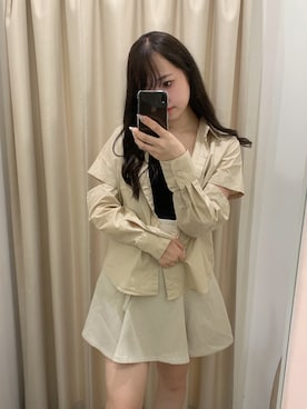 「one after another NICE CLAUP(ワンアフターアナザーナイスクラップ)の袖が取り外せる マルチWAY半袖シャツ(シャツ/ブラウス、ベージュ系)」を使った、ゆみなさん(レディース・158cm)の夏コーディネート