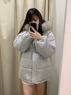 「one after another NICE CLAUP(ワンアフターアナザーナイスクラップ)のボリュームとシルエットがポイント。ファーフード付きダウン(ダウンジャケット/コート、グレー系)」を使った、ゆみなさん(レディース・158cm)の冬コーディネート