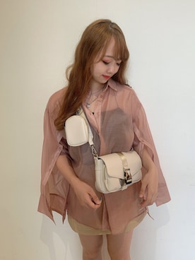 「one after another NICE CLAUP(ワンアフターアナザーナイスクラップ)のワイドスリーブマルチWAYシアーシャツ(シャツ/ブラウス、ピンク系)」を使った、ゆみなさん(レディース・158cm)の夏コーディネート