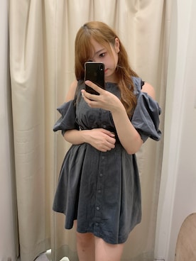 「one after another NICE CLAUP(ワンアフターアナザーナイスクラップ)のマルチな着回しができるコールテンミニワンピース(ワンピース、グレー系)」を使った、ゆみなさん(レディース・158cm)の夏コーディネート