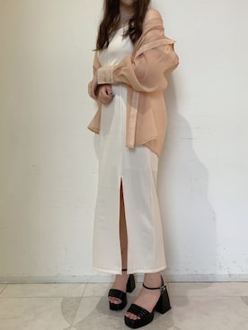「one after another NICE CLAUP(ワンアフターアナザーナイスクラップ)のSサイズあり スリットキャミワンピース(ワンピース、ホワイト系)」を使った、ゆみなさん(レディース・158cm)の夏コーディネート